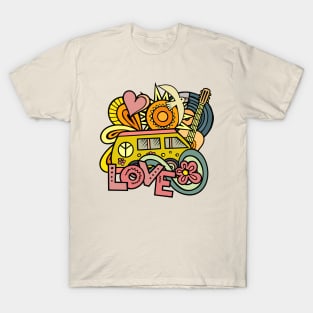 Peace and love van hippie doodle T-Shirt